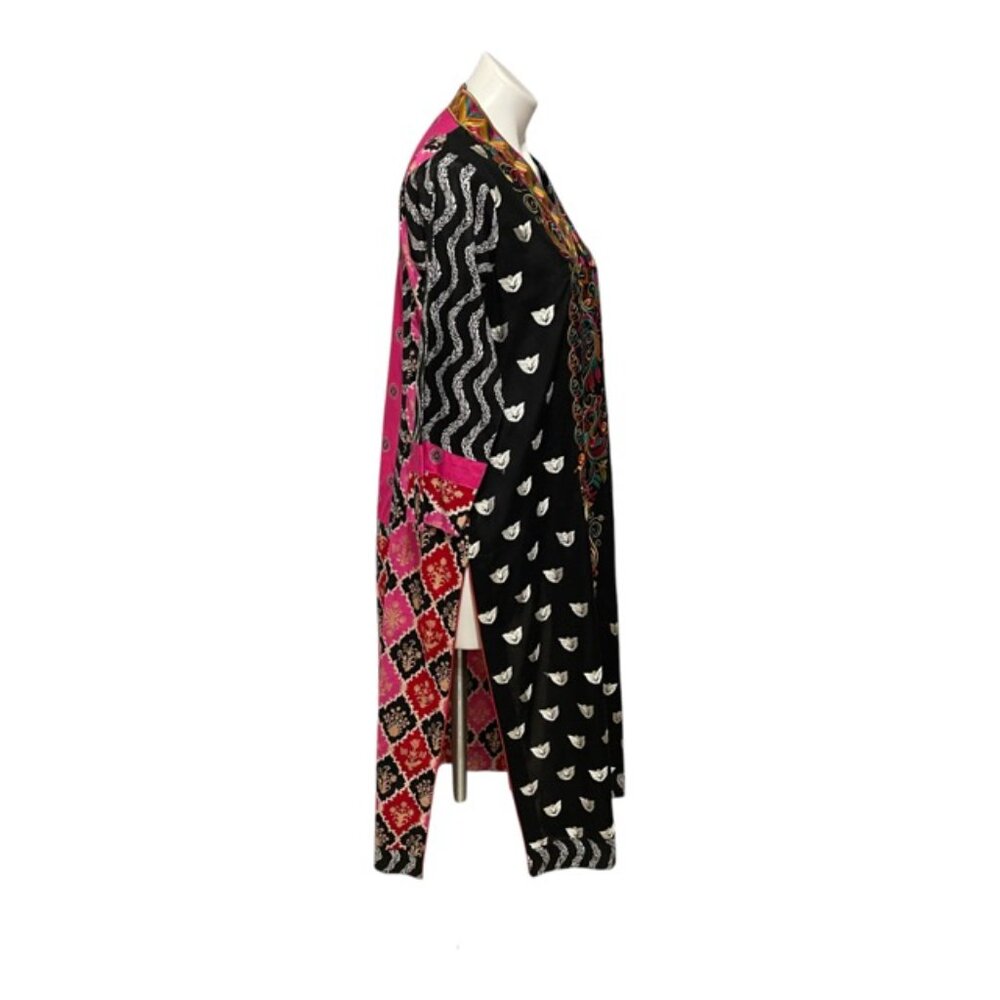Unbranded Medium Large Black Side Slit Long Sleeve Embroidered Kaftan Midi Dress - Picture 4 of 6